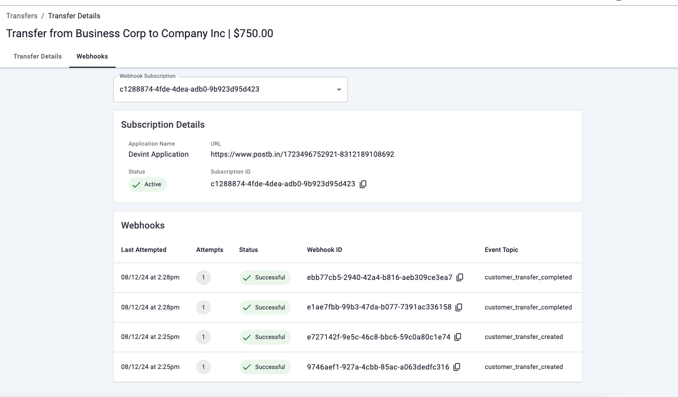 Webhooks screenshot