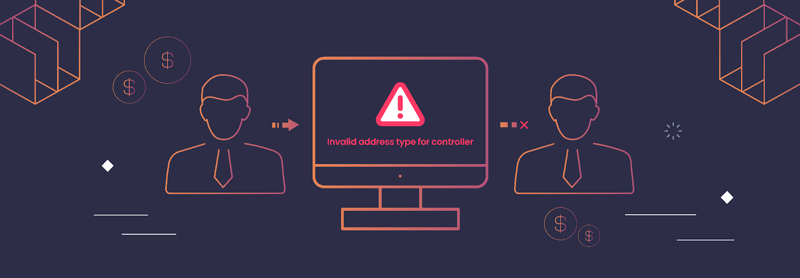 graphic of a computer in between two men. It is showing an "Invalid Address Type for Controller"